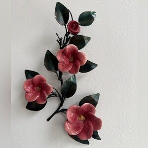 Vintage Capodimonte inspired porcelain and metal floral wall art